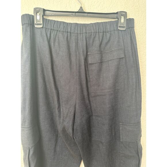 Theory Basic Pull On in Navy Melange Eco Sharkskin Linen Blend Ankle Pants M - Picture 8 of 13